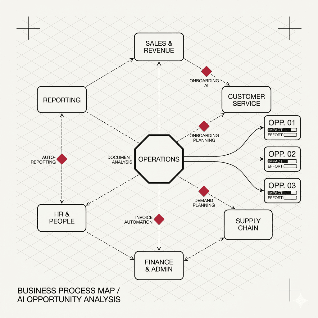 Business process map with AI nodes